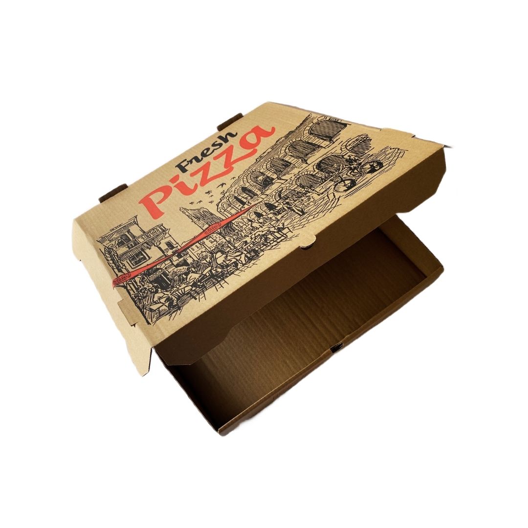 Omapack - Pizza Kutusu 36X36X5 cm BUYUK Boy Kahverengi 100 Adet Baskılı