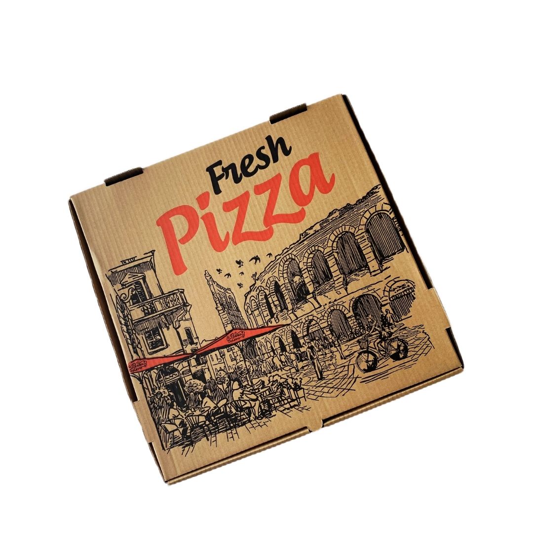 Omapack - Pizza Kutusu 36X36X5 cm BUYUK Boy Kahverengi 100 Adet Baskılı - Gıda Güvenli & Hijyenik